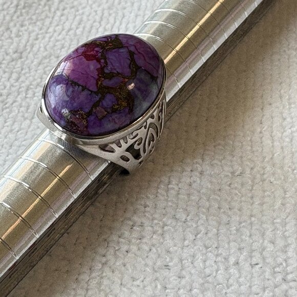 Purple Turquoise Statement Ring 925 Sterling Silver - Picture 13 of 15